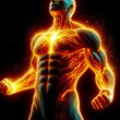 © Nuwan Wickramarathne - Detailed 3D Macro of a Muscular Man with Glowing Tattoo and Inner Radiance