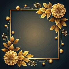 Canvas Print - Elegant golden gradient frame adorned with luxurious flowers and leaves. Generative AI