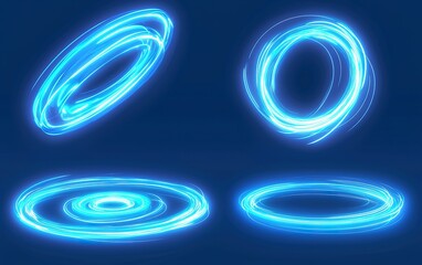 Wall Mural - dynamic blue light trails creating swirling energy patterns on a deep blue background during a digit