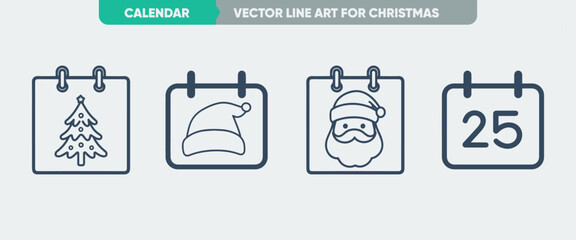 Outline Icon Set: Minimal Thin Line Christmas Calendar Icons for Christmas and New Year
