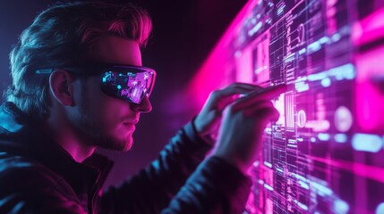 Wall Mural - it manager immersed in advanced innovation, analyzing holographic interfaces in a virtual reality si