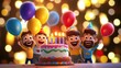 © Ketobox - Joyful Group Celebration with Cake and Balloons