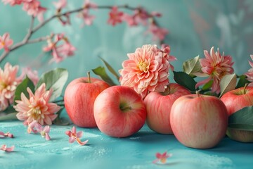 Canvas Print - A Vibrant Still Life of Apples and Blossoms