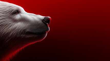 Wall Mural - close-up profile of a white polar bear against a red background.