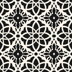 Vector ornamental seamless pattern in oriental style. Abstract black and white geometric ornament texture in traditional islamic, arabian, moroccan, damask style. Repeatable floral mosaic background
