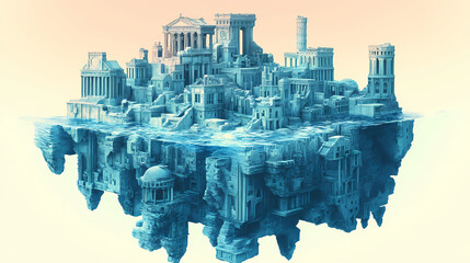 lost city of atlantis gradients underwater city model kit packaging. lost atlantis. illustration