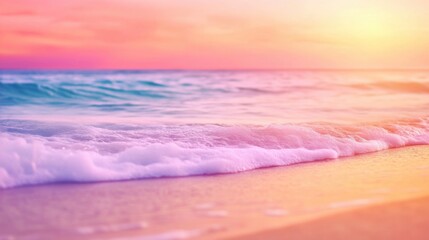 Poster - Sunset casts a warm glow over gentle ocean waves on a serene beach, AI