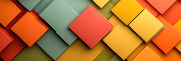 Aufkleber - An arrangement of squares and rhombuses layered in warm shades creates a vibrant geometric abstract design that captivates the viewer. Generative AI