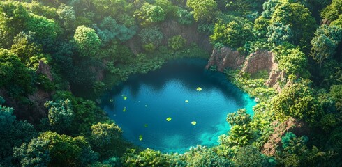 an environmentally friendly sustainable development concept presented in 3d as a rainforest lake.