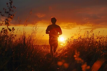 Wall Mural - Runner Embracing the Sunset: A Serene Evening Escape