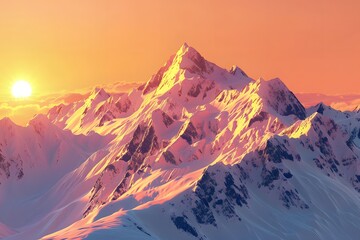 Wall Mural - Majestic Sunrise Over Snow-Capped Mountains