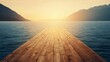 © Ilja - Scenic View. Wooden Pier Leading to Sunset Light Over Mountains on Lake, Tranquility Concept