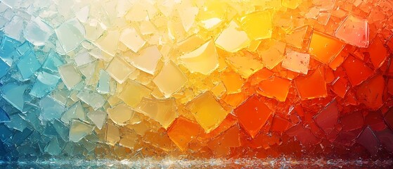 Poster - A stunning abstract background featuring a vibrant gradient of colorful ice shards. The cool blues transition to warm oranges, creating visual harmony and depth.