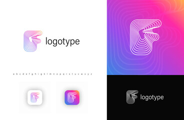 Leinwandbilder - Ripples Logo Letter F, Geometric Rounded Lines Monogram for Tech Branding, Creative Posters, Identity. Vector Illustration