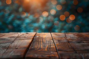 Canvas Print - Serene Wooden Table with Bokeh Background at Sunset