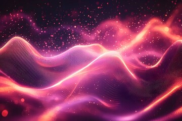 Poster - A dynamic abstract representation of flowing waves in vibrant shades of purple and pink, illuminated by a sprinkle of twinkling particles, creating a mesmerizing visual effect.