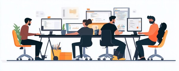 A tech-savvy team developers coding and testing applications in a collaborative environment