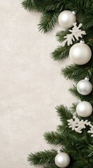 Canvas Print - A Christmas tree branch features elegant white ornaments and accents against a clean backdrop, perfect for minimalist holiday design