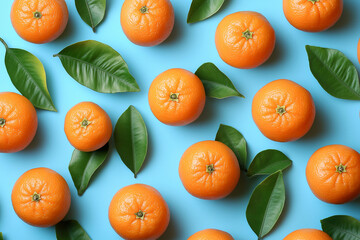 ripe tangerines on a blue background