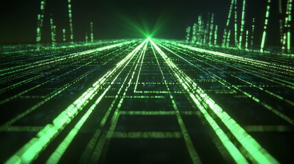 Wall Mural - lens flare effects created by a bright green light beam in a dark environment