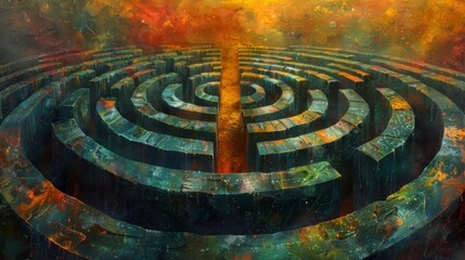 A maze filled with obstacles and challenges mirroring the struggles and hurdles faced throughout the journey of life.