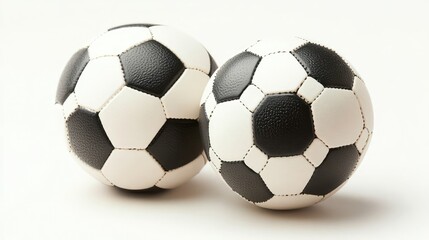 Two Classic Black and White Soccer Balls Resting on a Plain Surface Generative AI