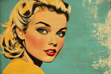 Pop art retro style pretty blonde young woman