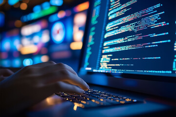Ein Programmierer arbeitet an einem Programmierungscode, Arbeiten am Computer