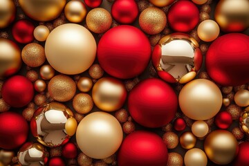 Aufkleber - Bright red and golden circles create an elegant composition, evoking the essence of holiday festivities and Christmas decor. Generative AI