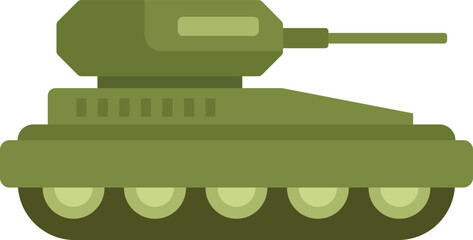 Green military tank is parked, showcasing its impressive size and firepower