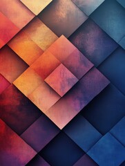 Fototapete - This artwork features an intricate layout of squares and rhombuses in deep color tones, creating a mesmerizing geometric pattern. Generative AI