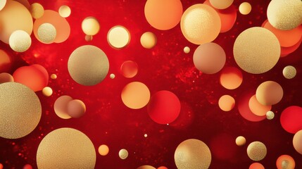 Fototapete - Colorful red and golden circles create a festive atmosphere, reminiscent of Christmas ornaments hung with care for the holidays. Generative AI