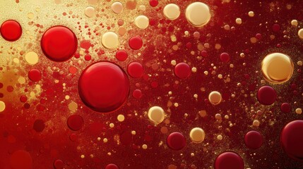 Poster - Vibrant red and golden spots create a cheerful backdrop, reminiscent of festive Christmas ornaments, perfect for holiday celebrations. Generative AI
