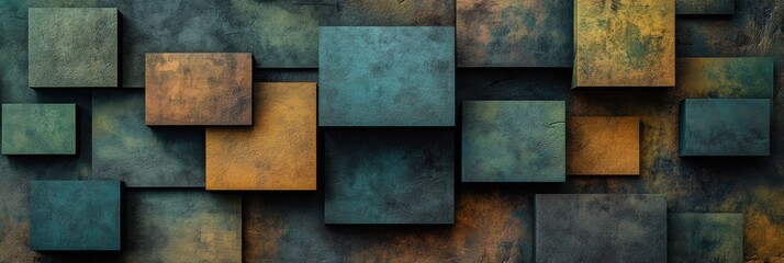 Aufkleber - Layers of squares and rhombuses create a geometric abstraction featuring a blend of blue and green colors in different shades. Generative AI