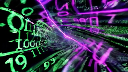 Wormhole of binary code and information forms in cyberspace, creating a dynamic and abstract visual experience