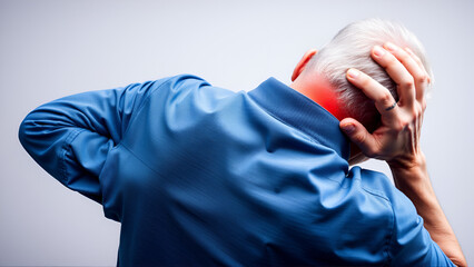 Senior man neck pain because of Cervical Spondylosis disease.