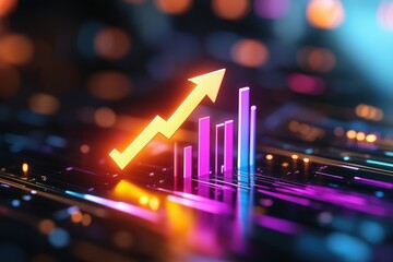 Upward Trending Graph and Arrow Depicting Growth and Success in Digital Technology and Business Analytics  Visualization of Data Trends Financial Progress and Market Opportunities