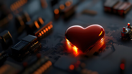 Wall Mural - A heart is lit up on a black background
