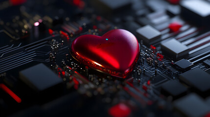 Wall Mural - A red heart is on a black background
