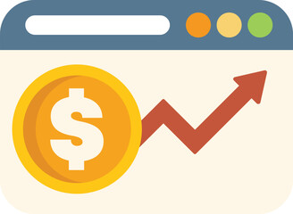 Wall Mural - website is showing increasing profits with a dollar sign and an upward arrow graph