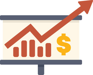 Wall Mural - presentation screen showing a growing bar chart and a dollar sign, illustrating the concept of finan