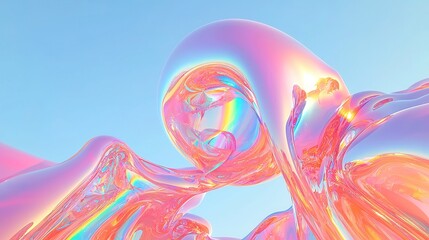 Futuristic Iridescent Sphere, Abstract dispersion glass sphere with holographic spectrum colors, seamless animation of liquid shapes, vibrant rainbow hues in a free space setting