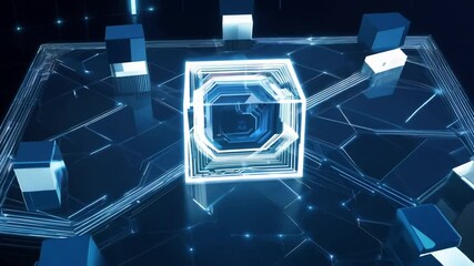 Wall Mural - 3d futuristic closeup interconnected rendering abstract ai blocks cubes network background lights bl