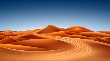 Wall Mural - breathtaking view of serene desert landscape with gentle slopes and tire tracks under a clear blue s