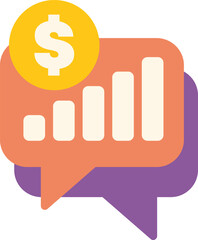 Wall Mural - speech bubble showing increasing bar graph with dollar sign icon, representing financial success and