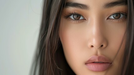 Poster - Stunning closeup of a confident, attractive woman, showcasing her vibrant features and captivating expression.