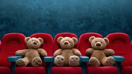 Wall Mural - an adorable scene featuring teddy bears sitting in red cinema seats, creating a whimsical theater at
