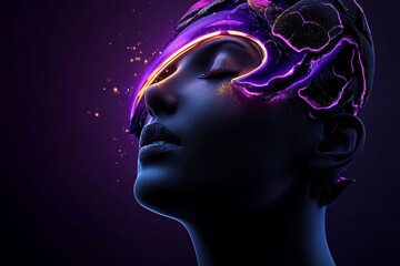 3D digital illustration of a person brainstorming with floating ideas, with vibrant colors and dynamic lighting showing the flow of inspiration