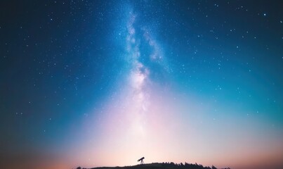 A silhouette of a lone tree stands against the backdrop of the Milky Way galaxy, a breathtaking display of stars and cosmic dust.