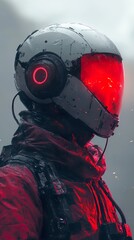 Wall Mural - futuristic astronaut in red helmet - sci-fi concept art